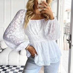 White Lantern Sleeve Blouse - Worn once